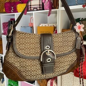 Coach Y2K Chocolate Suede Brown Soho Signature Mini C Logo Shoulder Bag 🍫F10926